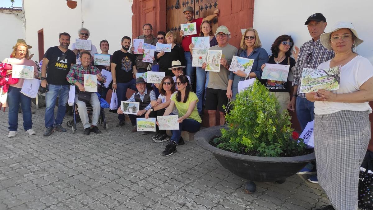 Los dibujantes, con sus creaciones, este sábado en Morente.