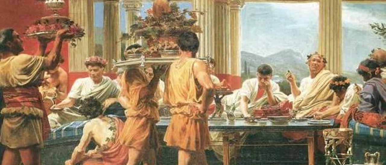 El consumo de uvas y de vino era algo muy habitual en las fiestas romanas.