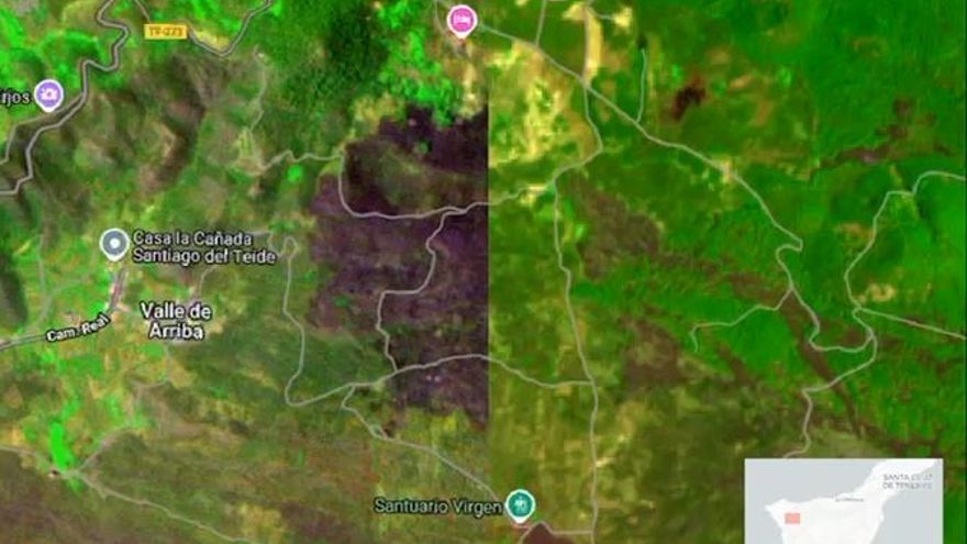 Incendio de El Tanque desde el espacio