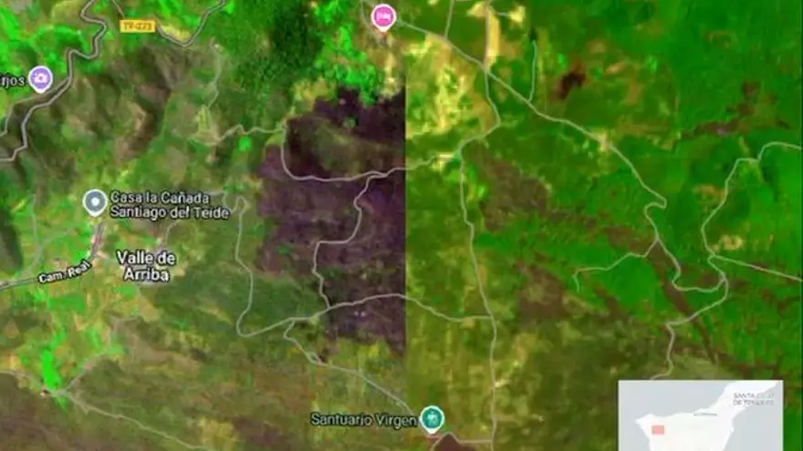 Incendio de El Tanque desde el espacio