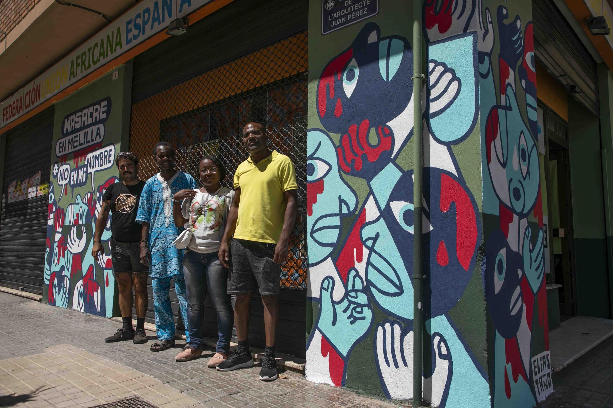 Mural de la tragedia en Melilla en la Union Africana