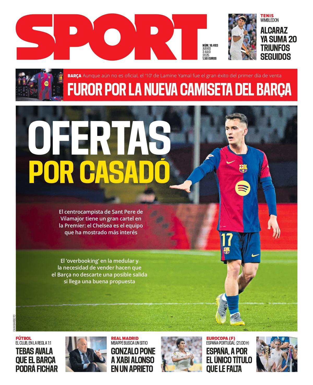 Esta es la portada de SPORT de hoy jueves, 3 de julio de 2025