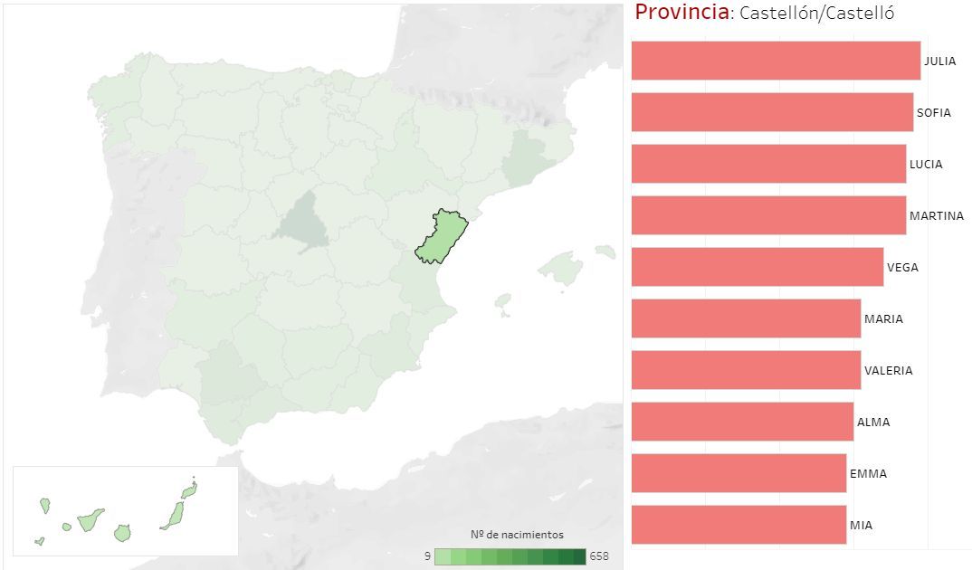 Nombres de las niñas nacidas en Castellón en el 2020