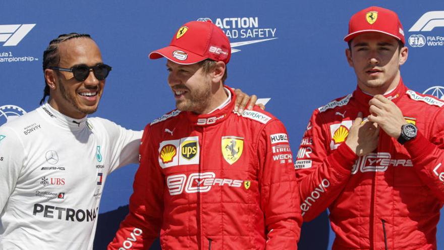 Vettel, con Hamilton y Leclerc en Montreal.