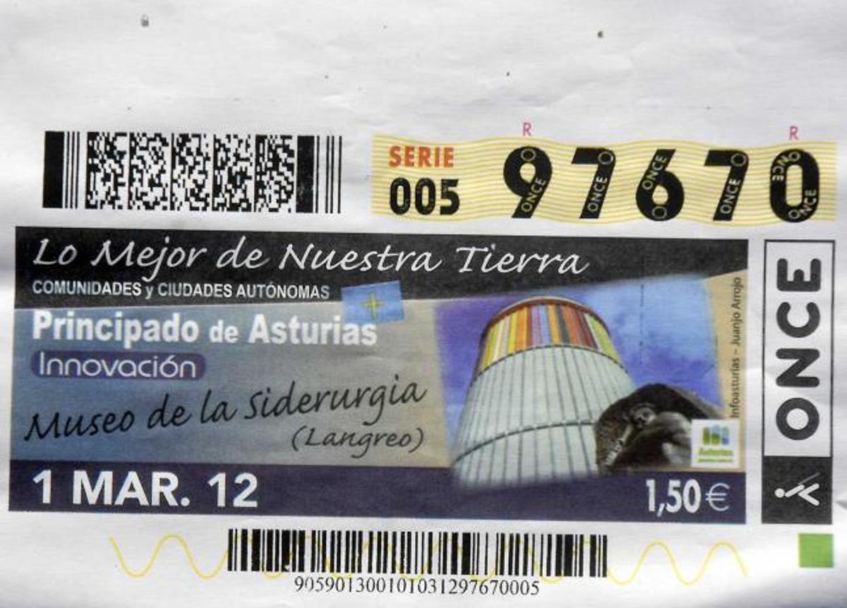 Un cupón del sorteo de mañana con la imagen del Museo de la Siderurgia.