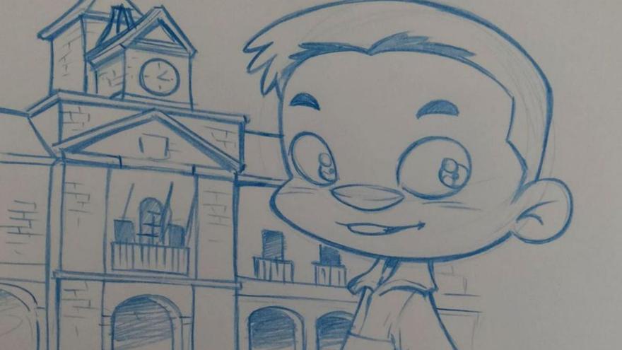 Un boceto de un "cabezón" acudiendo al Ayuntamiento de Avilés