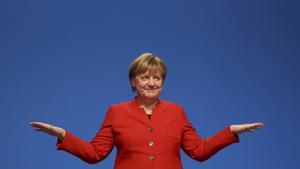 La cancillera alemana Angela Merkel tras intervenir en una convención de la CDU en Essen, Alemania, en diciembre del 2016.