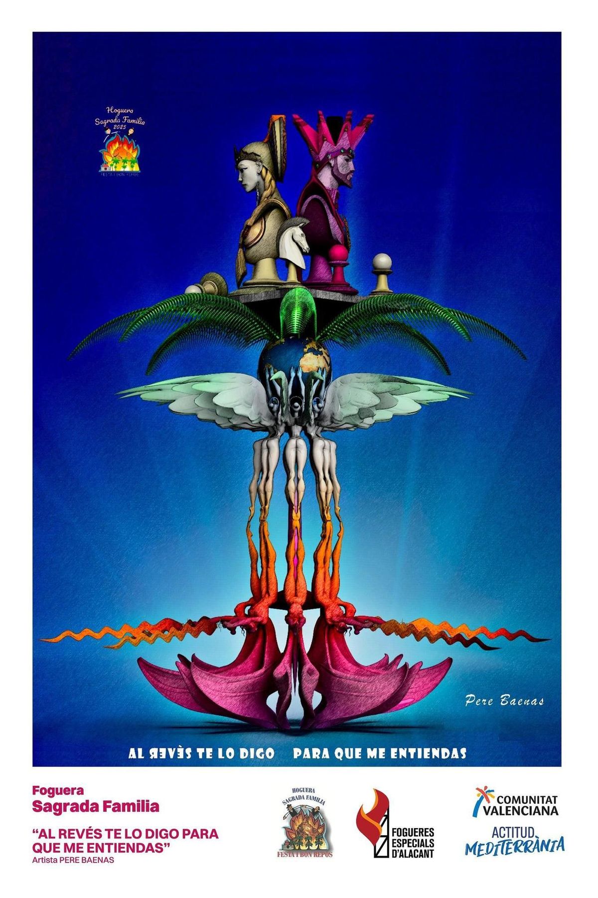 Boceto de la hoguera de Sagrada Familia con el lema &quot;Al revés te lo digo para que me entiendas&quot;