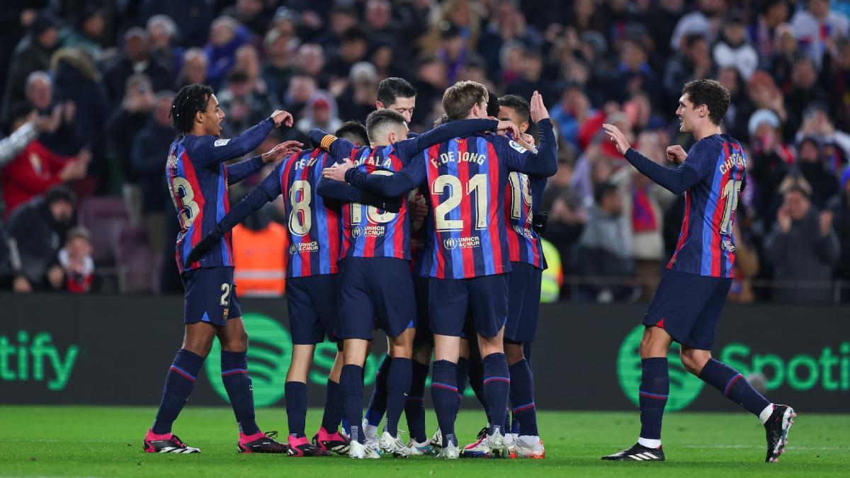 Los jugadores del Barça celebran un gol contra el Sevilla