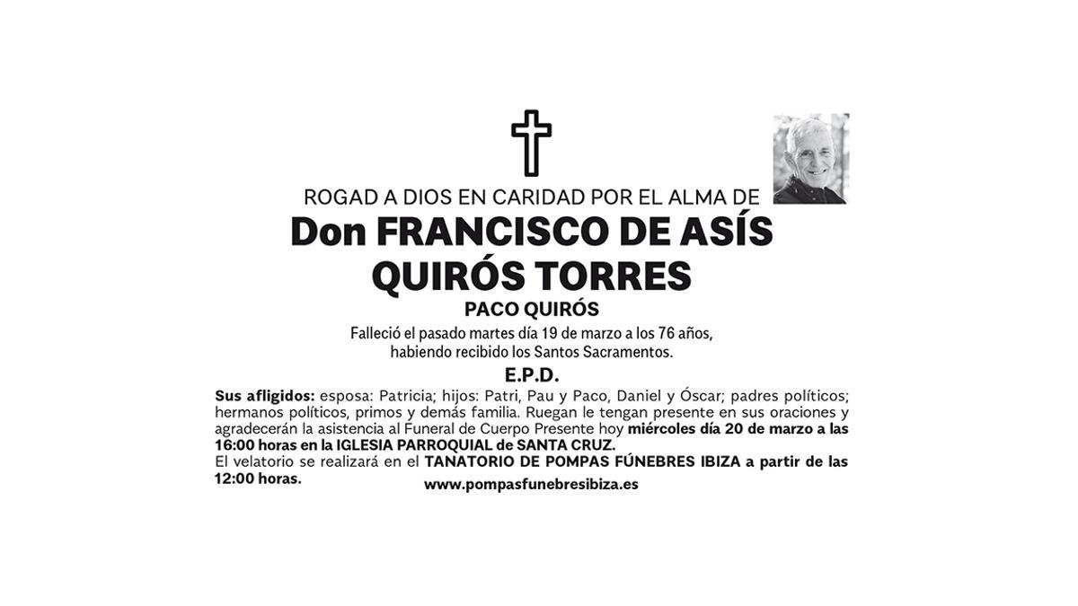 Esquela Francisco de Asís Quirós Torres