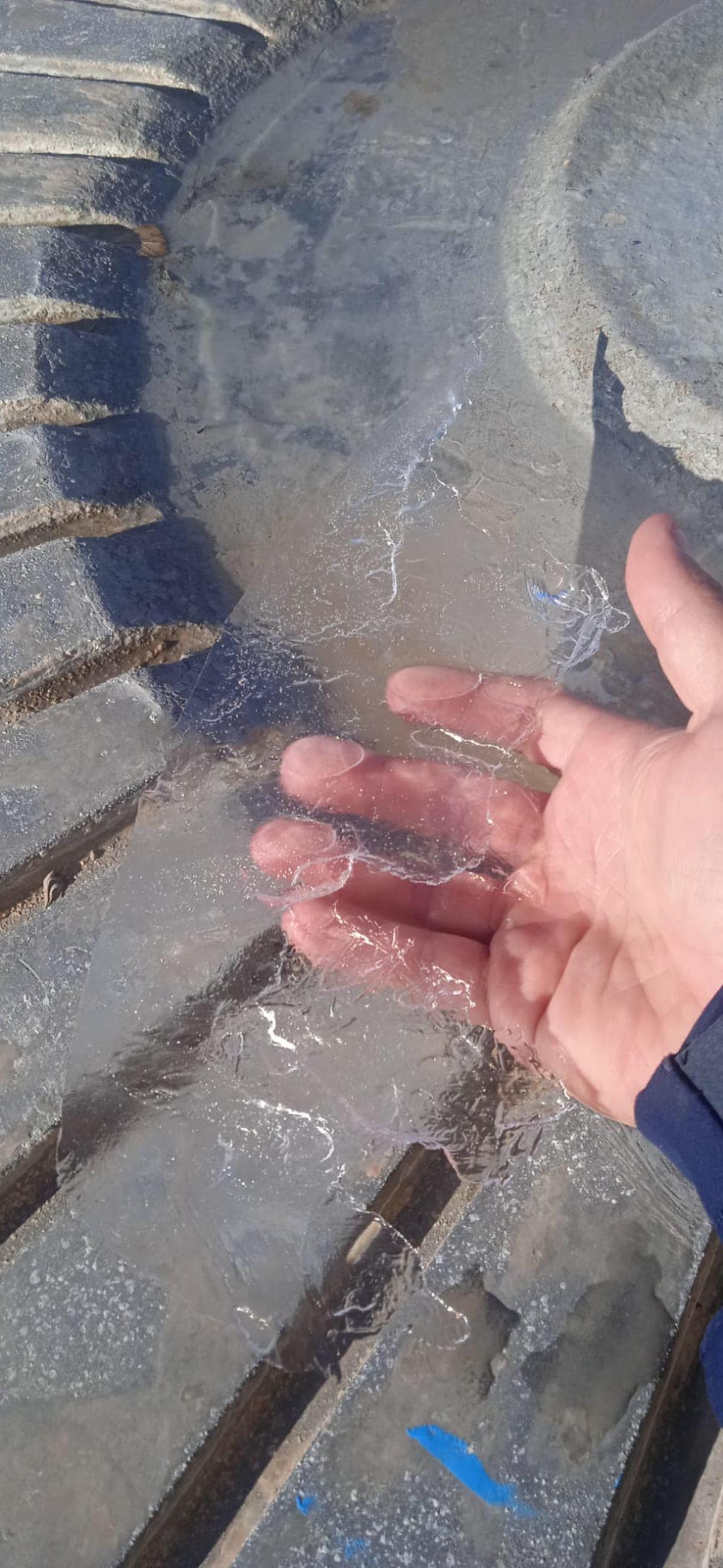 El agua de las fuentes convertida en hielo.