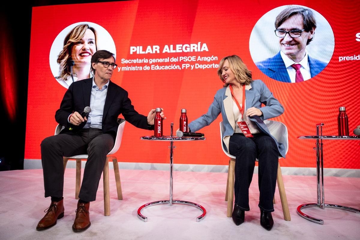 Salvador Illa y Pilar Alegría, el pasado mes de marzo, durante el congreso del PSOE Aragón.