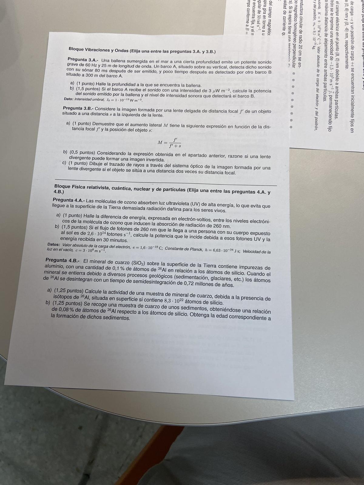 Examen de Física de la PAU en Madrid