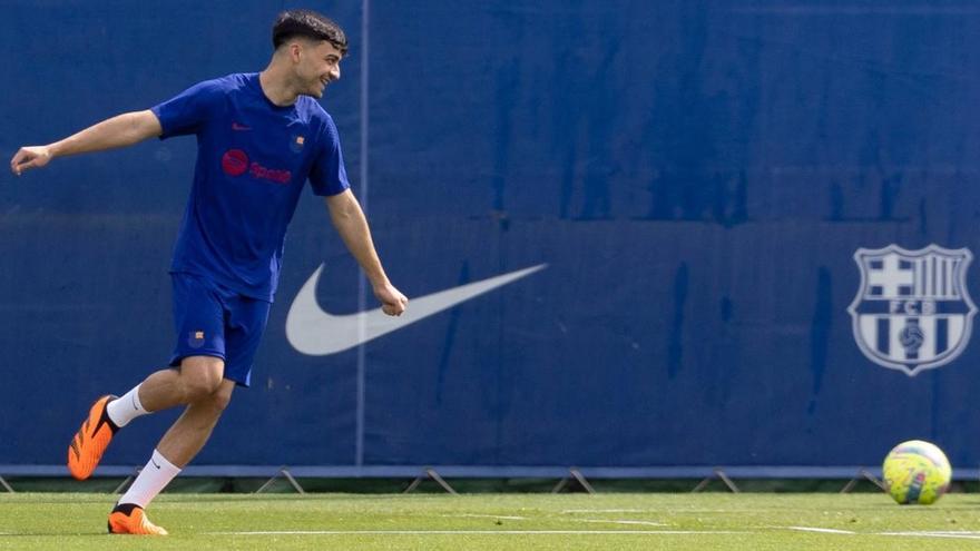 Pedri González en el último entrenamiento antes del Barça-Atlético.