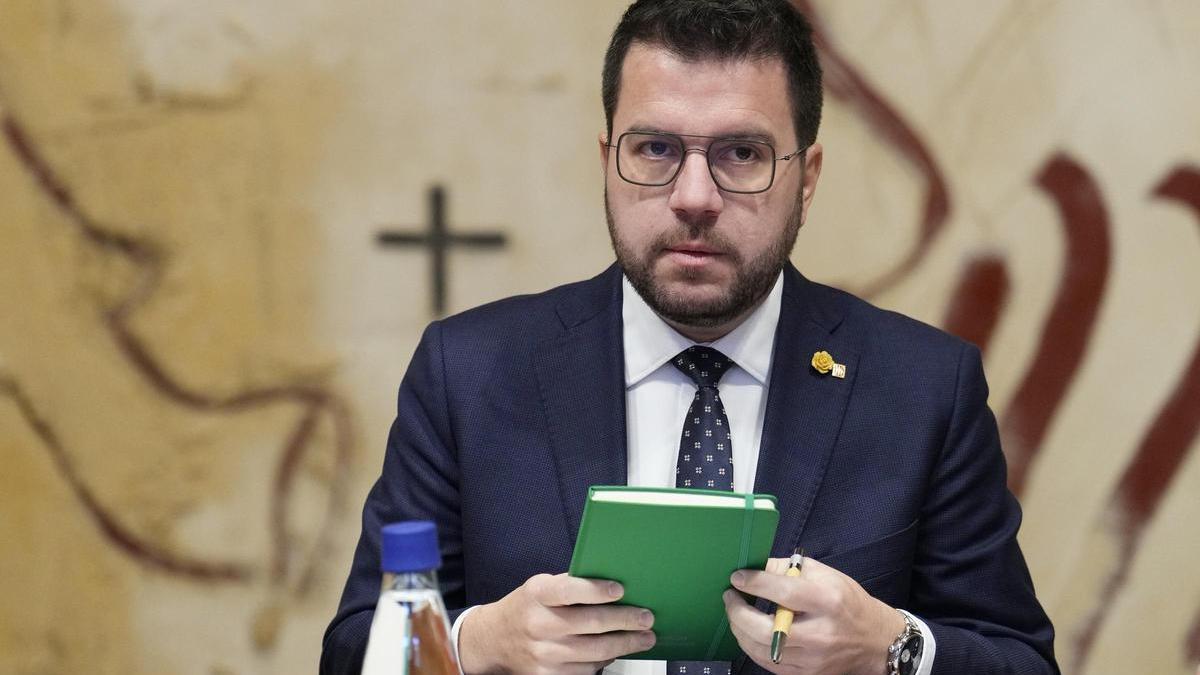 El president Pere Aragonès en la reunión del Govern de este martes.