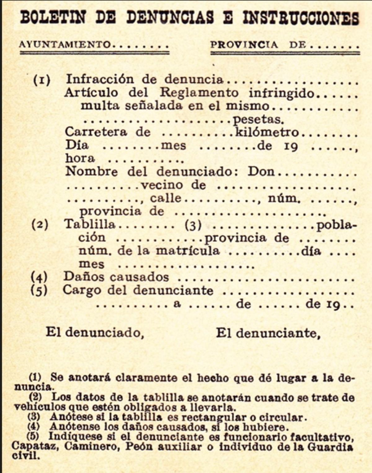 Primeiros boletíns de accidentes, ano 1928.
