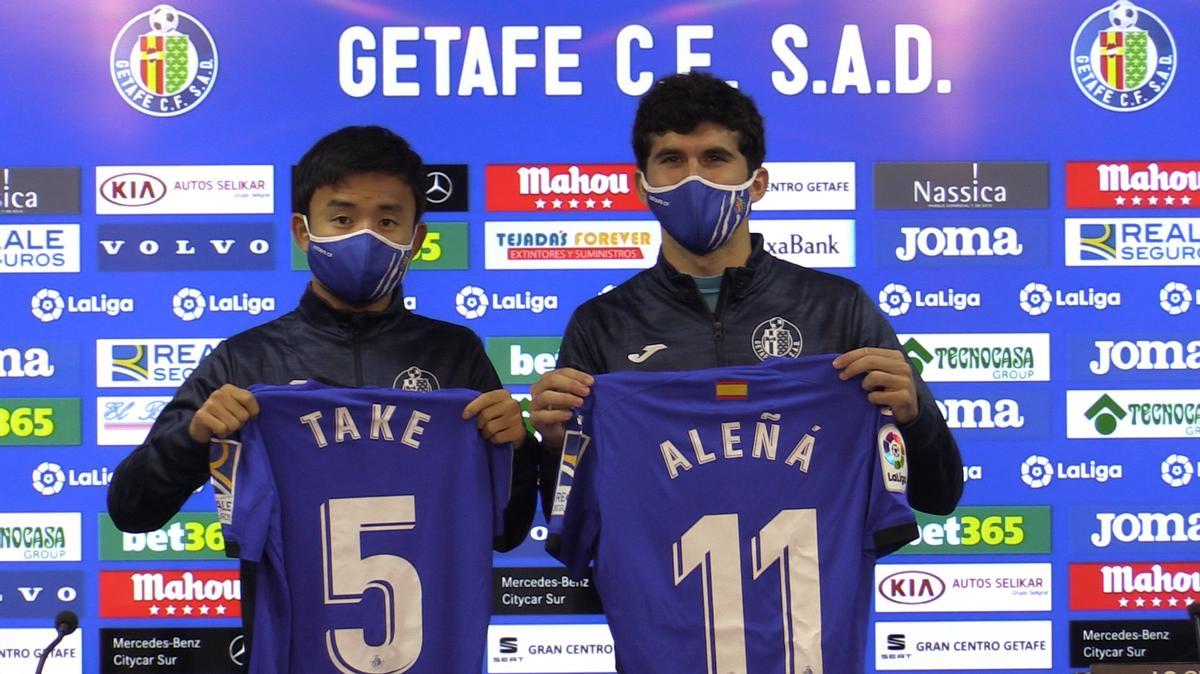 Take Kubo y Aleñá, el día de su presentación con el Getafe