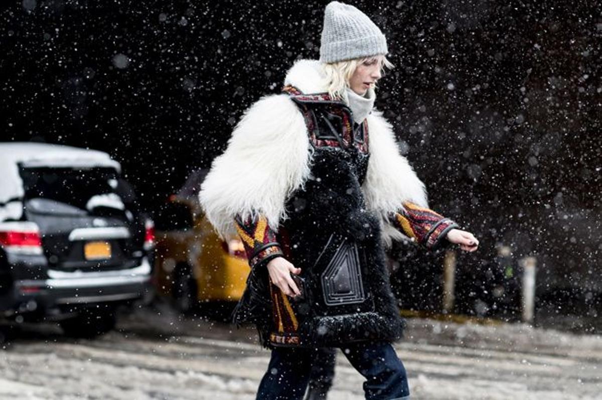 Street Style NY: abrigo de pelo y cuero