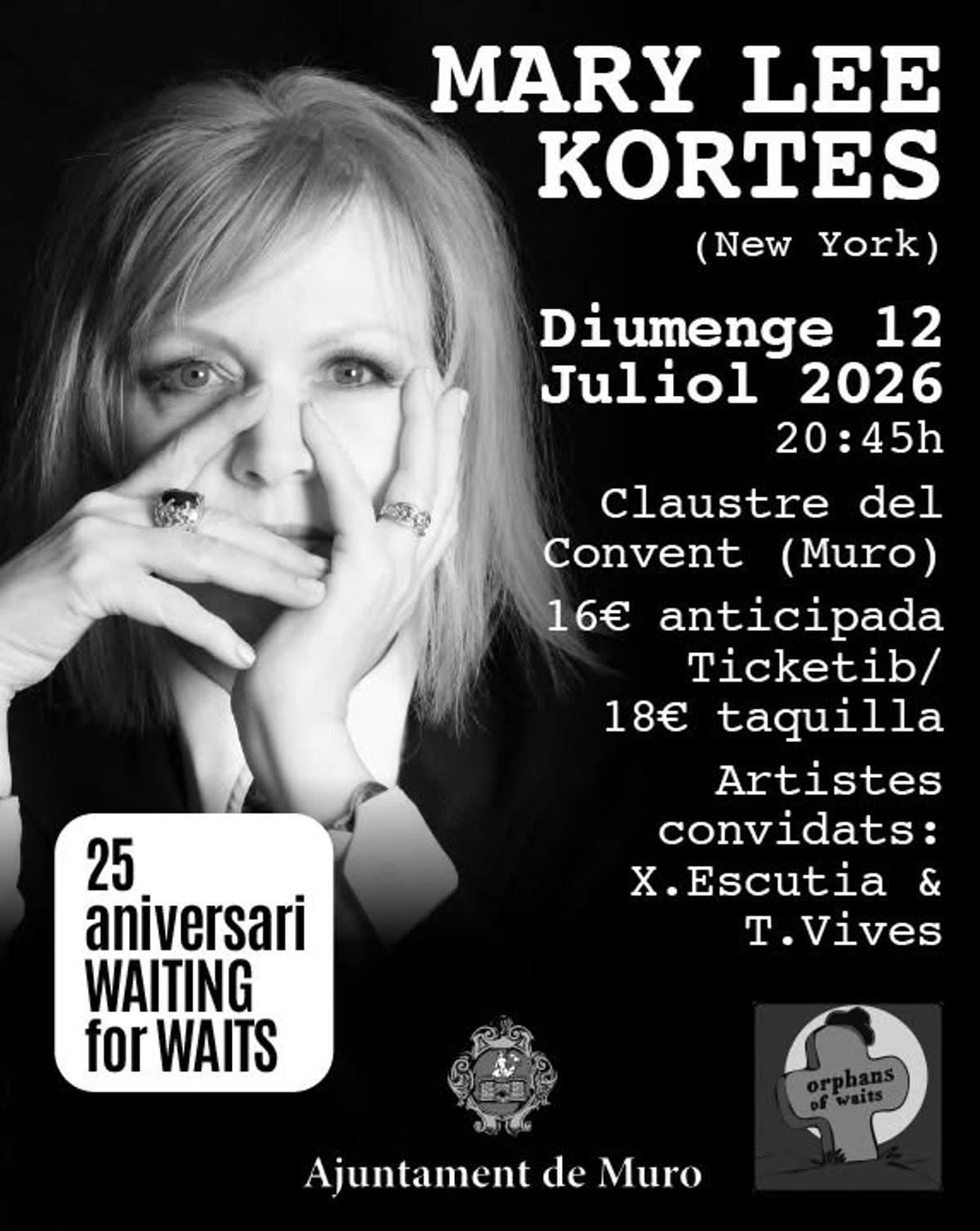 Cartel del concierto de Mary Lee Kortes en Muro este domingo