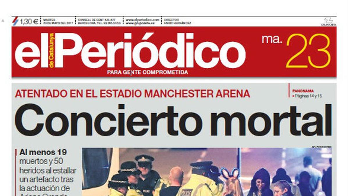 Segunda edición de la portada de EL PERIÓDICO del martes, 23 de mayo del 2017.