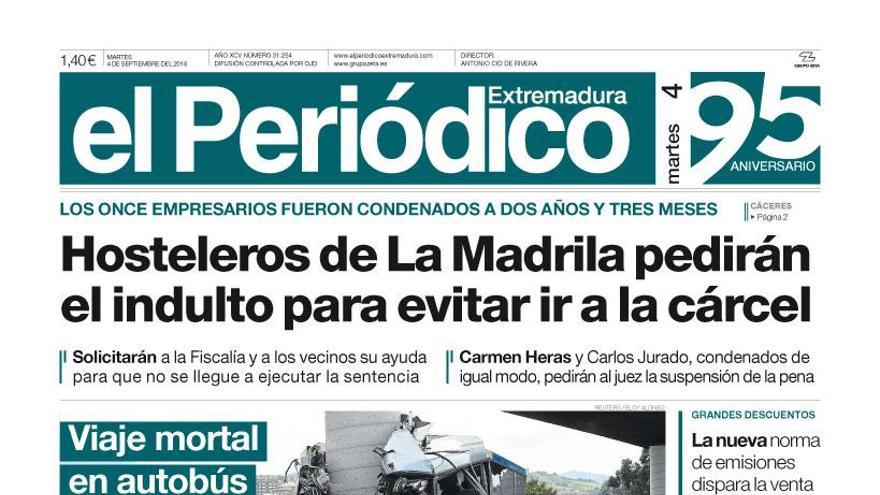 Esta es la portada de EL PERIÓDICO EXTREMADURA correspondiente al día 4 de septiembre del 2018