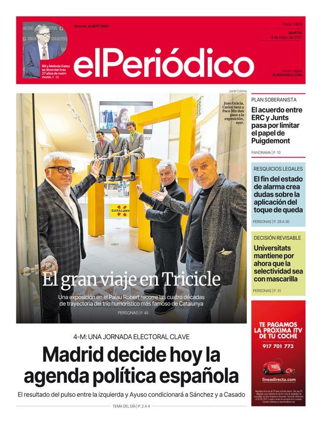 La portada d’EL PERIÓDICO del 4 de maig del 2021