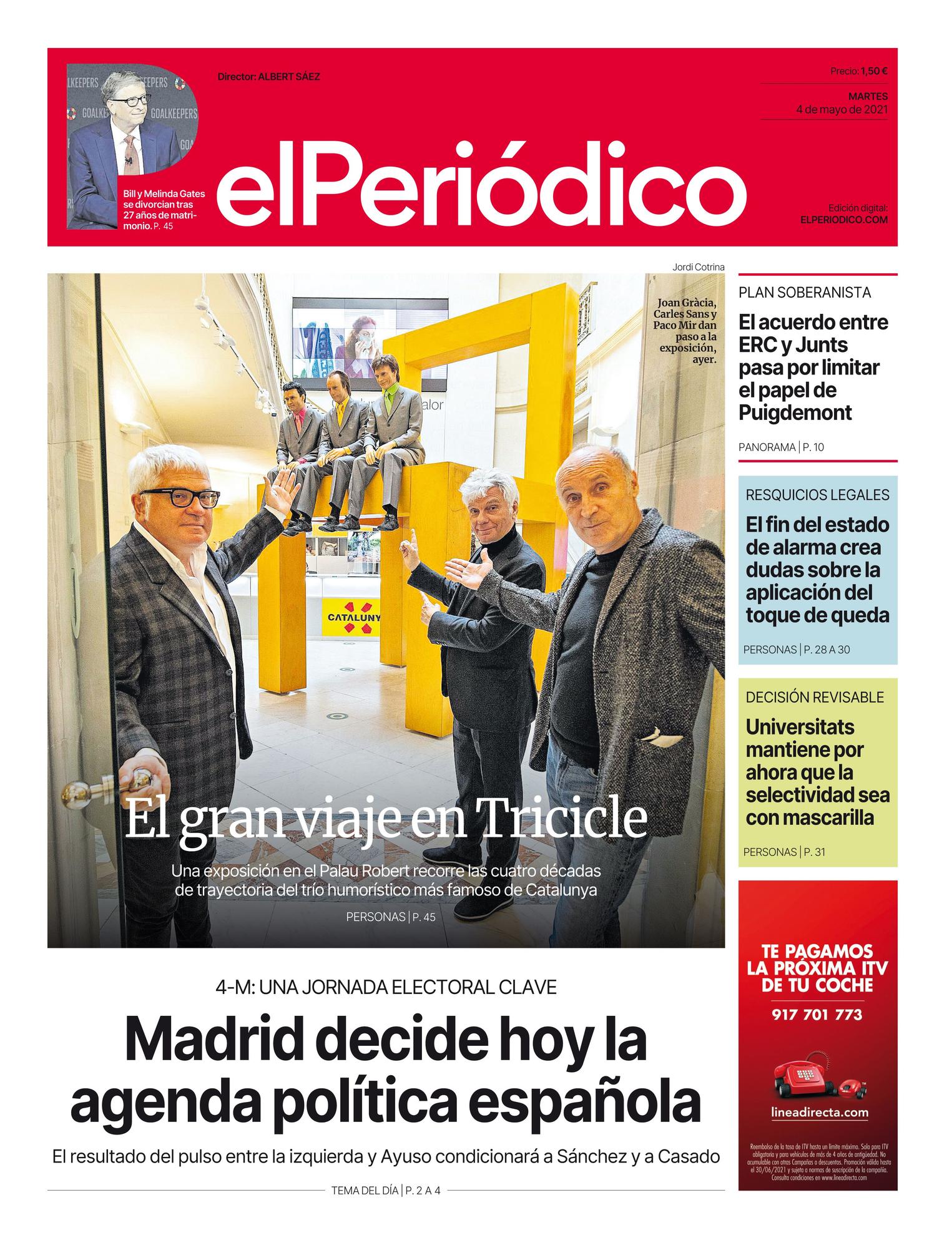 La portada de EL PERIÓDICO del 4 de mayo del 2021.