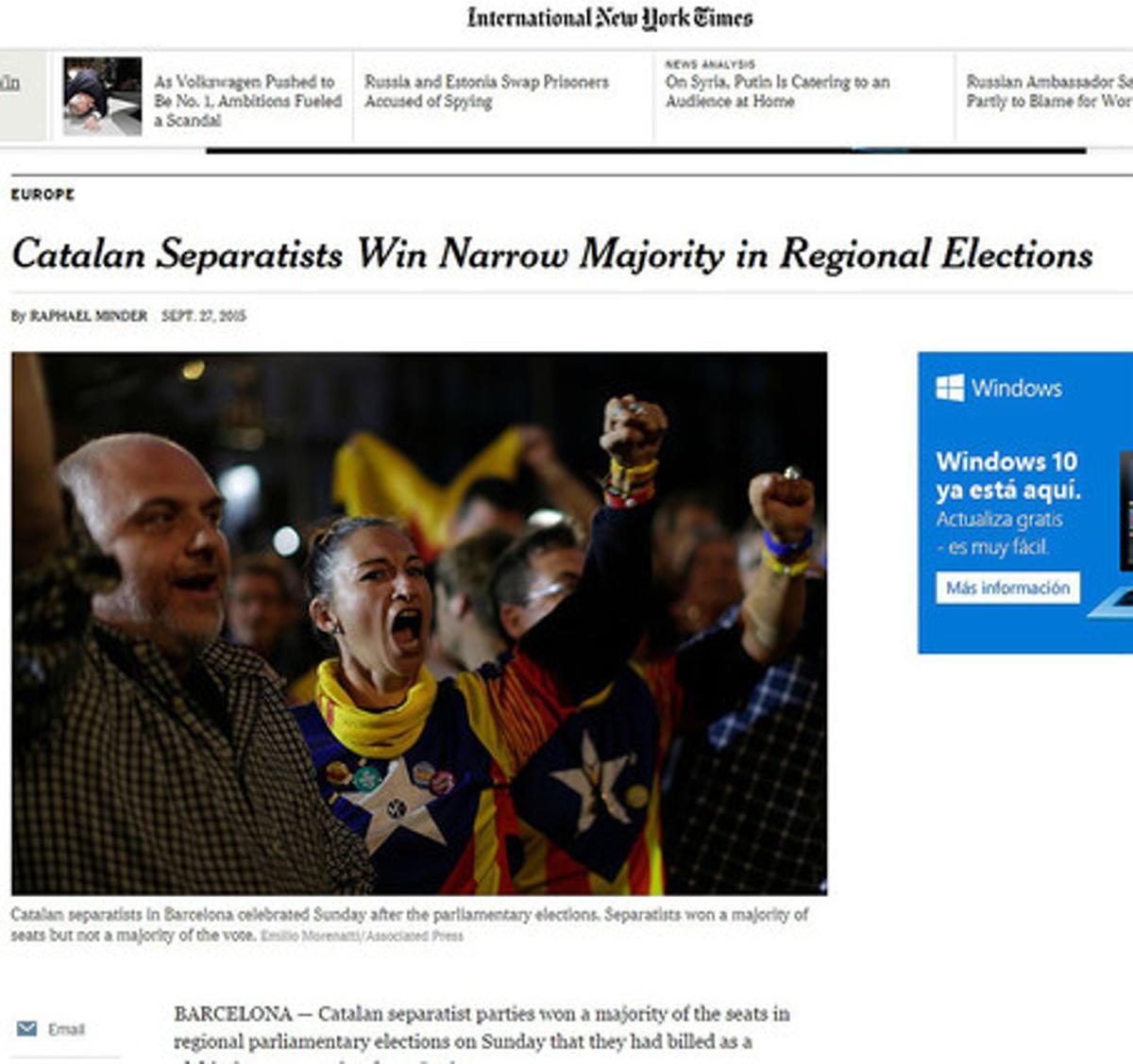 The New York Times, sobre els resultats del 27-S.