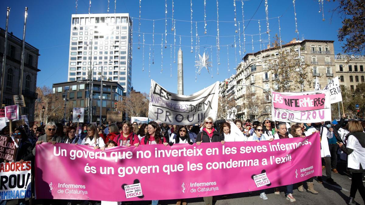 Manifestación de enfermeras en Catalunya el sábado 13 de enero