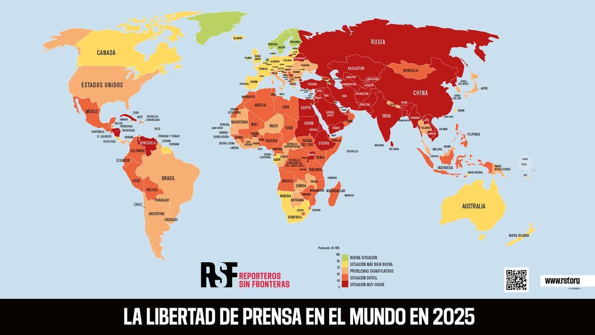MAPA La libertad de prensa en el mundo 2025