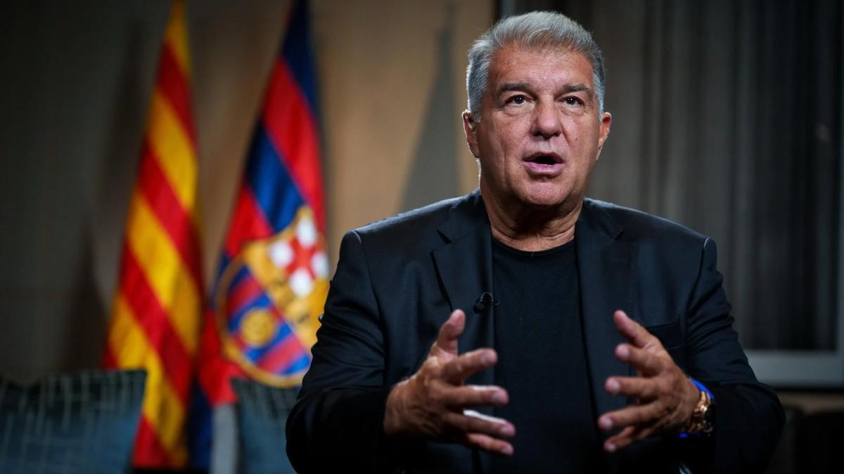 Joan Laporta, durante su entrevista con la cadena CNN