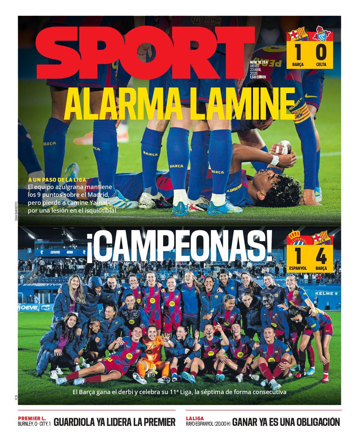 Esta es la portada de SPORT de hoy jueves, 23 de abril de 2026
