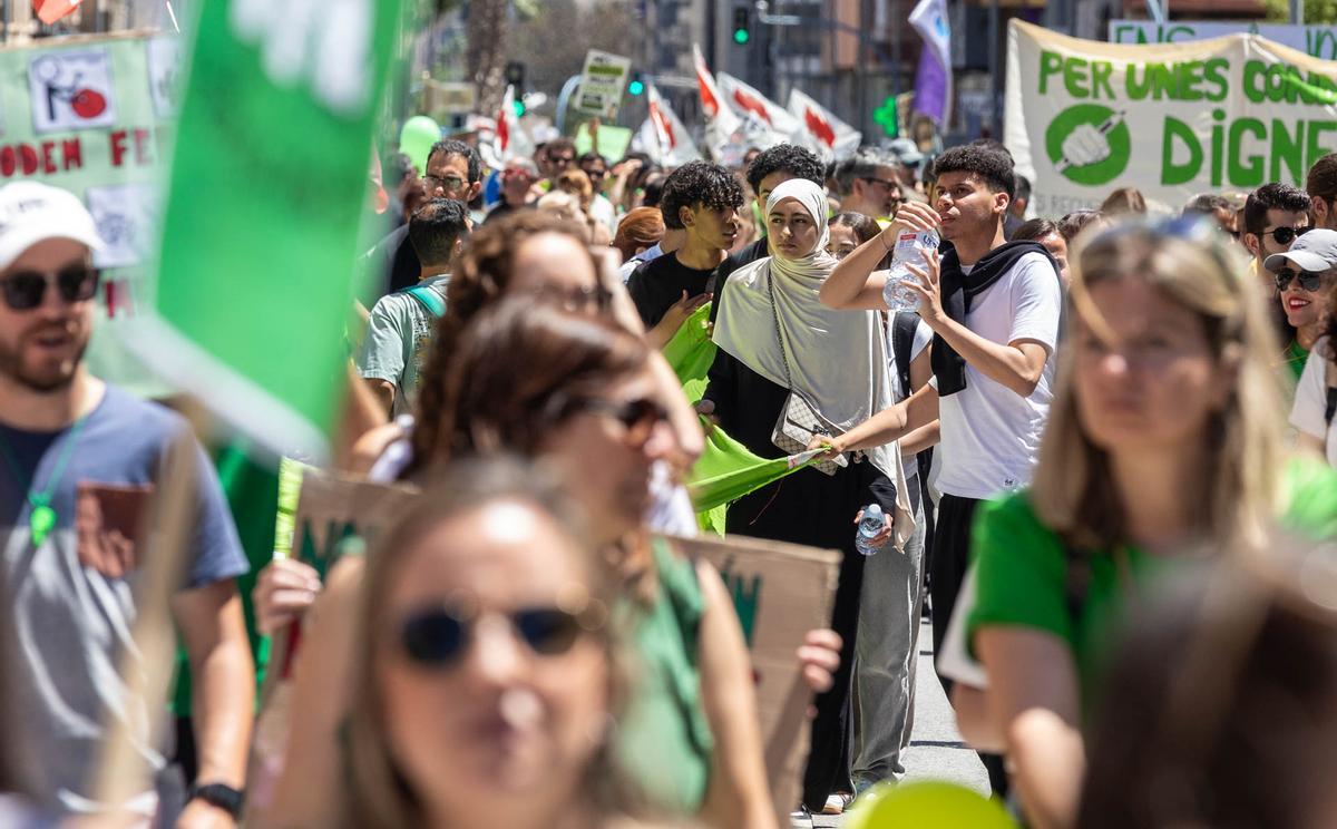 Las calles de Alicante se tiñen de verde por la manifestación de profesores el primer día de huelga de educación