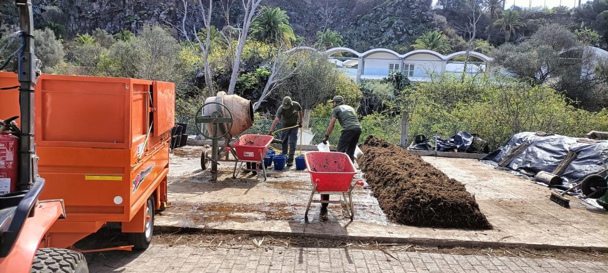 Trabajadores de Gesplan realizan tareas agrícolas.
