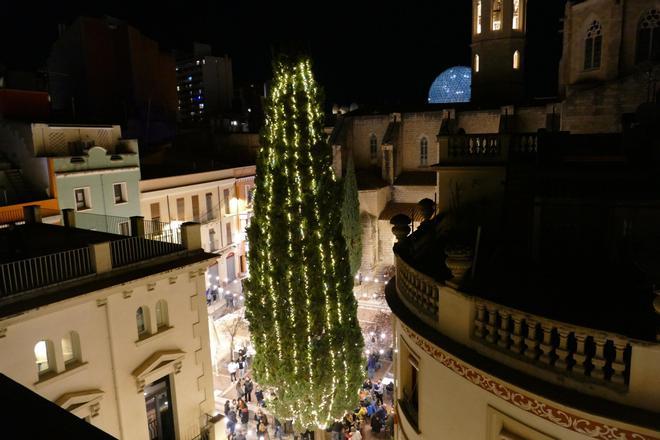 EN IMATGES | 'El Xispassu' il·lumina el gran xiprer de la plaça de l'Església de Figueres