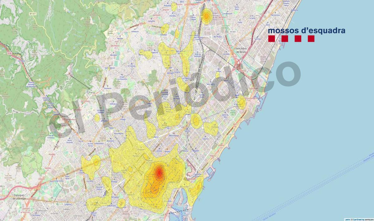 Així són els mapes de calor delinqüencial que utilitzen els Mossos