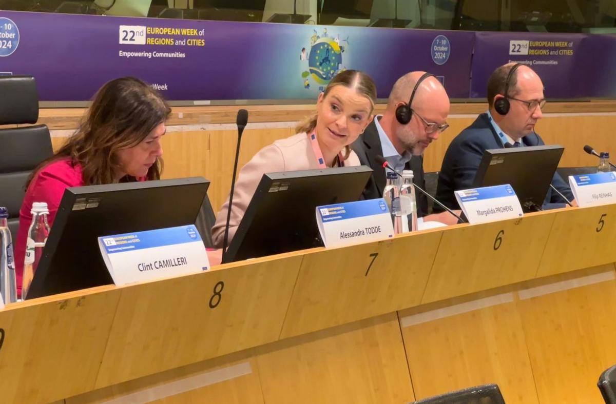 La presidenta del Govern, Marga Prohens, ayer durante su intervención en Bruselas.