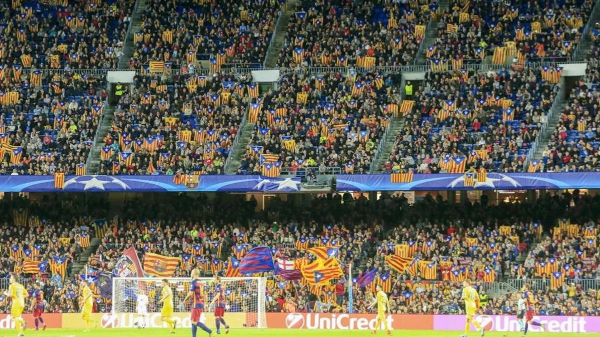 Imagen del Camp Nou en el partido Barça-Bate Borisov de la Champions en noviembre del 2015.
