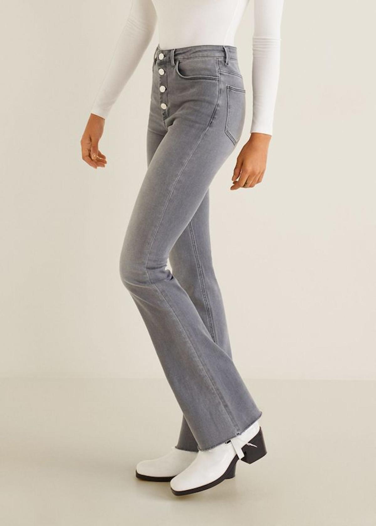 Pantalon Flair Jeans Gris Mujer