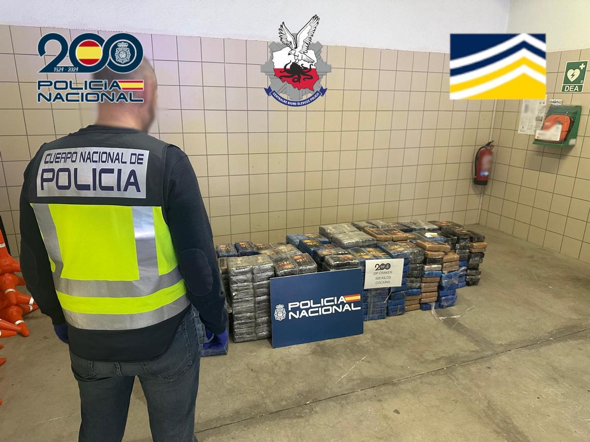 El alijo de media tonelada de cocaína incautado.