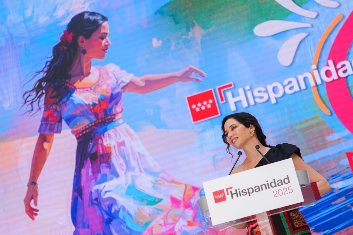 La presidenta de la Comunidad de Madrid, Isabel Díaz Ayuso, en la presentación del festival de la Hispanidad de 2025.