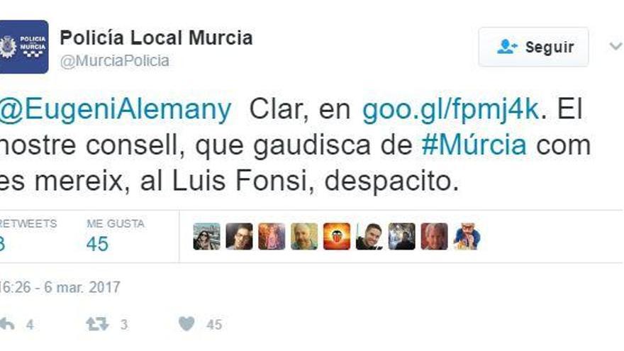 La Policía Local de Murcia triunfa al responder en perfecto valenciano