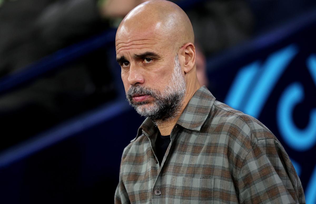 Pep Guardiola, durante el partido ante el Real Madrid en el Etihad Stadium