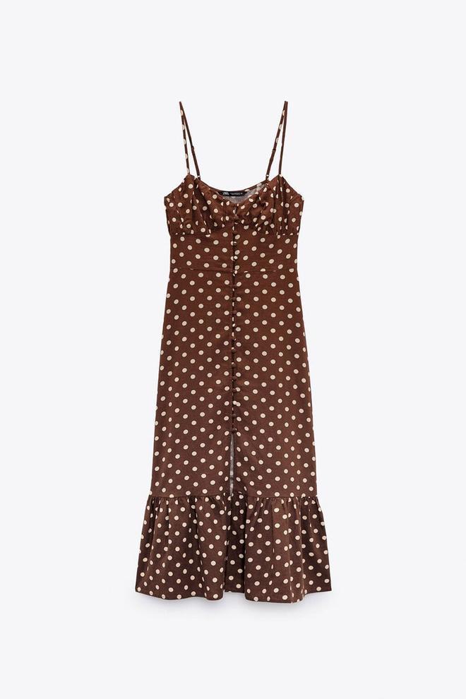 Vestido con lino de lunares de Zara (precio: 29,95 euros)