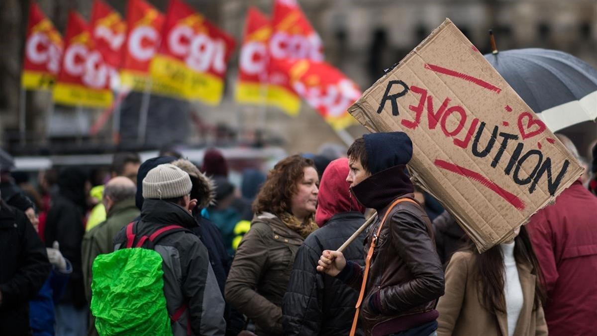 Manifestación contra la reforma de las pensiones, este martes en Nantes.
