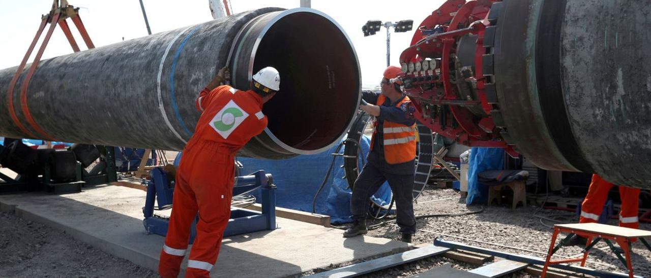 Construcción del gasoducto Nord Stream 2, en la localidad rusa de Kingisepp, en 2019.