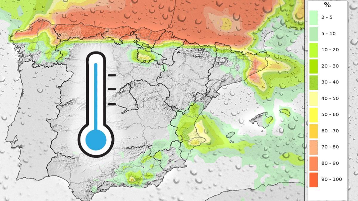 Mapa probabilístico de chubascos para el miércoles 11 de septiembre de la Aemet