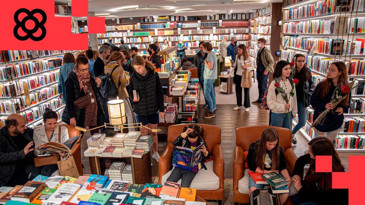 Interior de la librería Finestres de Diputació 249 el día de Sant Jordi