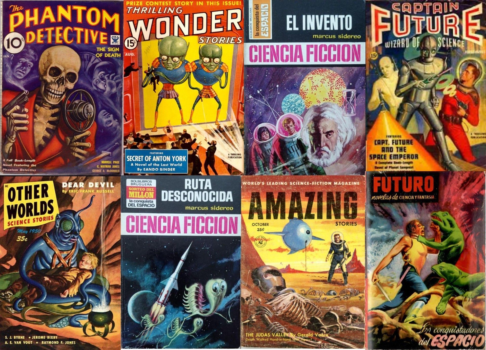 Un collage de ejemplos de literatura pulp