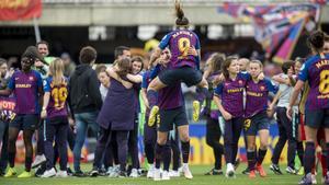 Las chicas del Barça celebrando el pase a la final de la Champions.